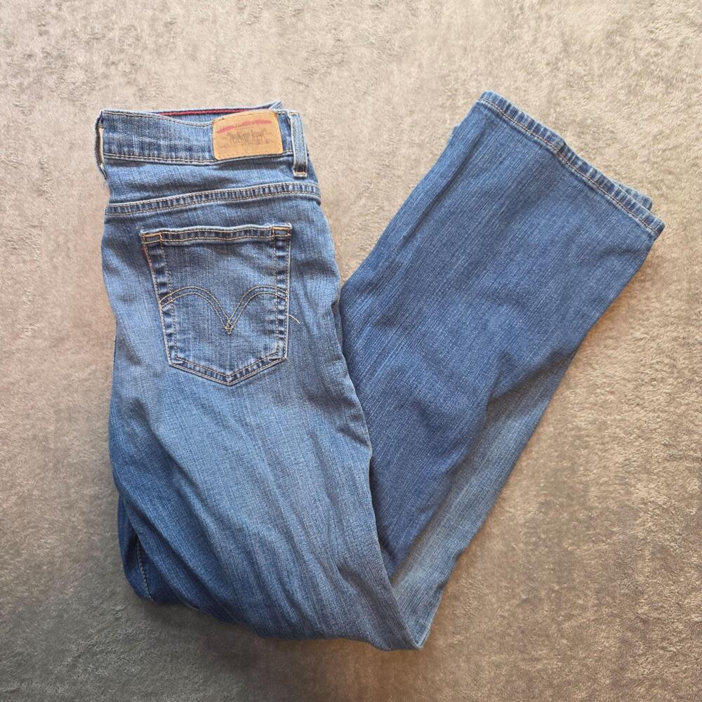 Levi's Straight Jeans Womens 10 Blue Medium Wash Mid Rise Stretch Denim Flaws